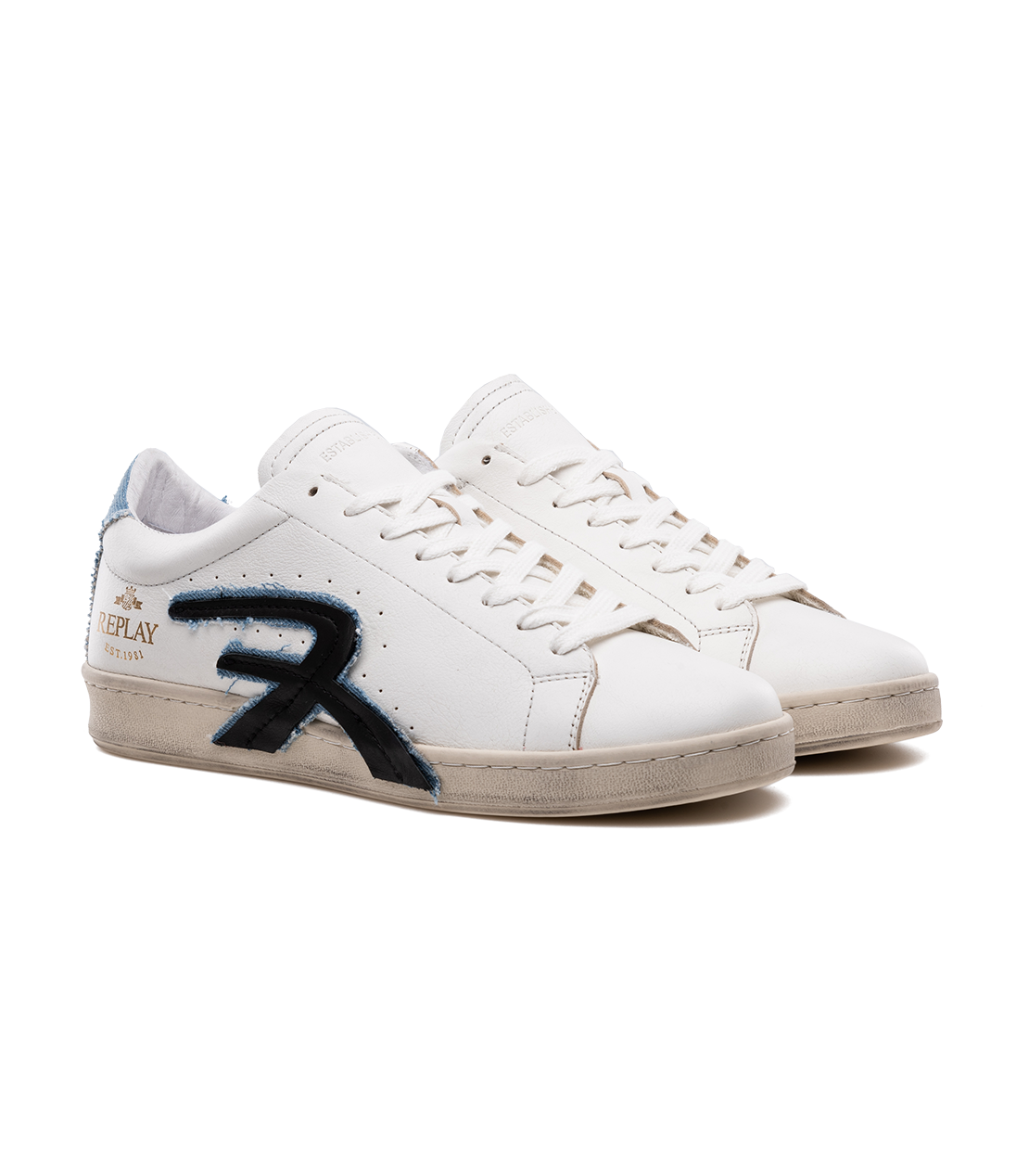 MURRAY エイジドソフトレザーレースアップスニーカー 詳細画像 オフホワイトデニム 3